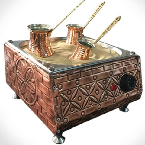 Copper Sand Turkish Arabic Coffee Maker Electric Coffee Brewer Machine + 3 Coffee Pots + 100g Turkish Coffee
