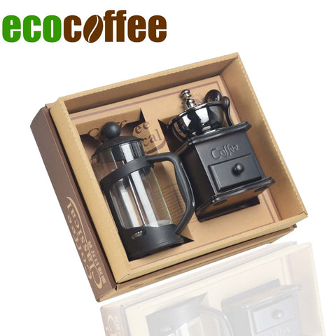 Ecocoffee Coffeeware Set 350ml French Press Manual Coffee Grinder DIY Household Coffeeware Gift Set for Family Friends Lovers