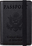 Travelambo RFID Blocking Leather Passport Holder Cover Case Travel Wallet Elastic Strap(01 Black NP Black)